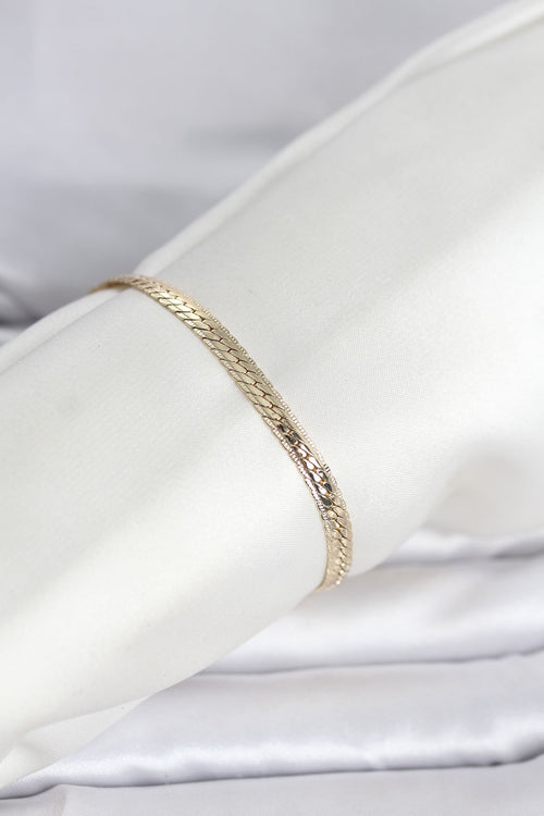 14K Gold Renk Lazerli Yassı Zincir Model Kadın Bileklik